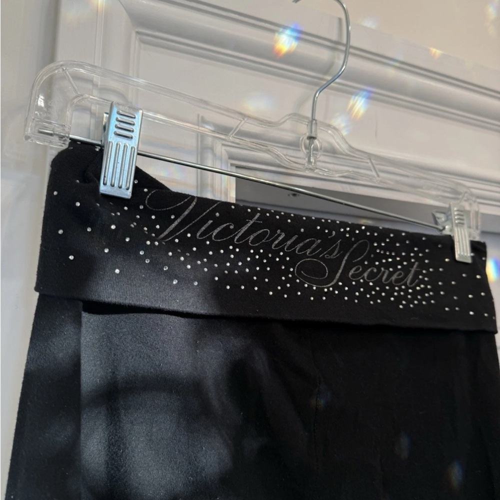 VICTORIAS SECRET FOLD OVER LEGGINGS BLACK BLING CRYSTALS SMALL - Picture 2 of 6